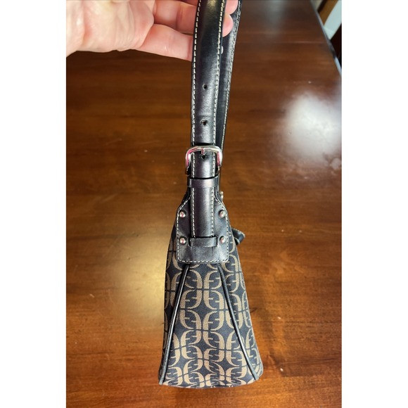 FOSSIL Signature Shoulder Bag Canvas‎ Black Beige Jacquard Purse Y2k 90s Vtg - Picture 4 of 10